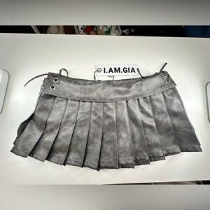 I.AM.GIA Metallic Gray Pleated Mini Skirt
